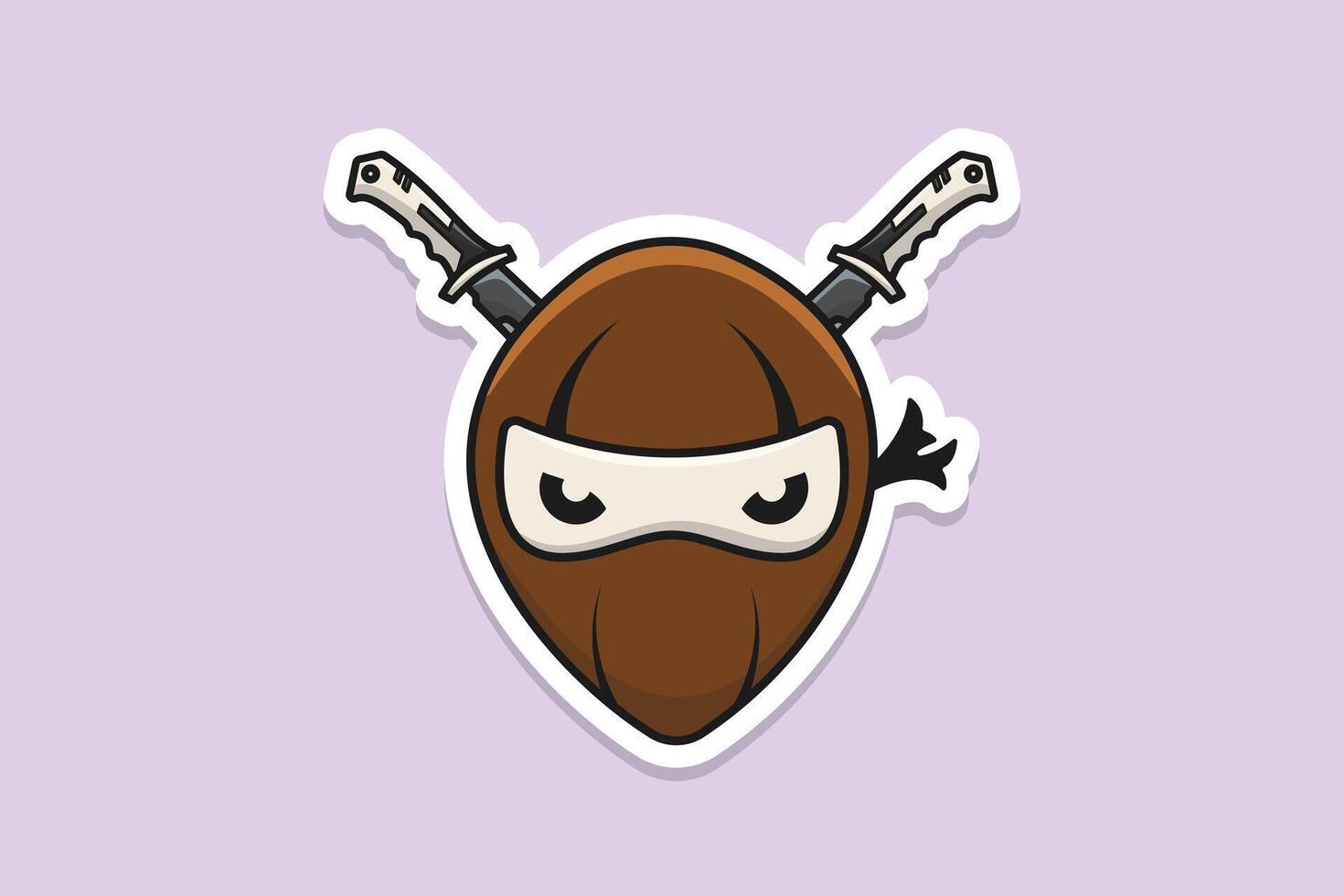 Coconut Ninja with Swords Sticker design vector illustration. Food objects icon concept. Ninja mascot with coconut sticker design logo. Creative ninja coconut logo icon.