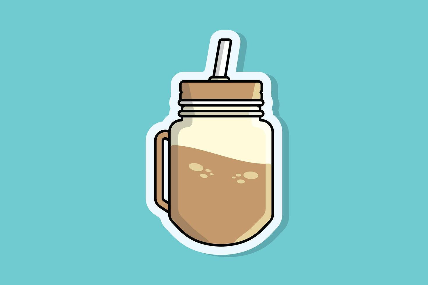 chocolate jugo en tarro jarra con Bebiendo Paja pegatina vector ilustración. comida y bebida objeto icono concepto. sano aptitud dulce orgánico verano sacudir pegatina diseño logo.