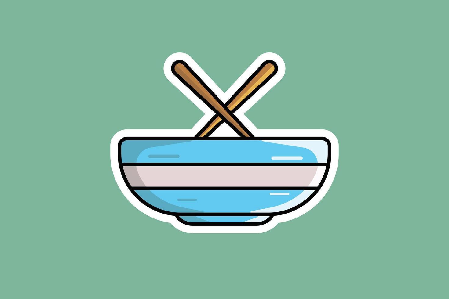 Chinese Bowl with Chopsticks Sticker vector illustration. Food and drink objects icon concept. Restaurant food bowl and sticks sticker vector design with shadow.