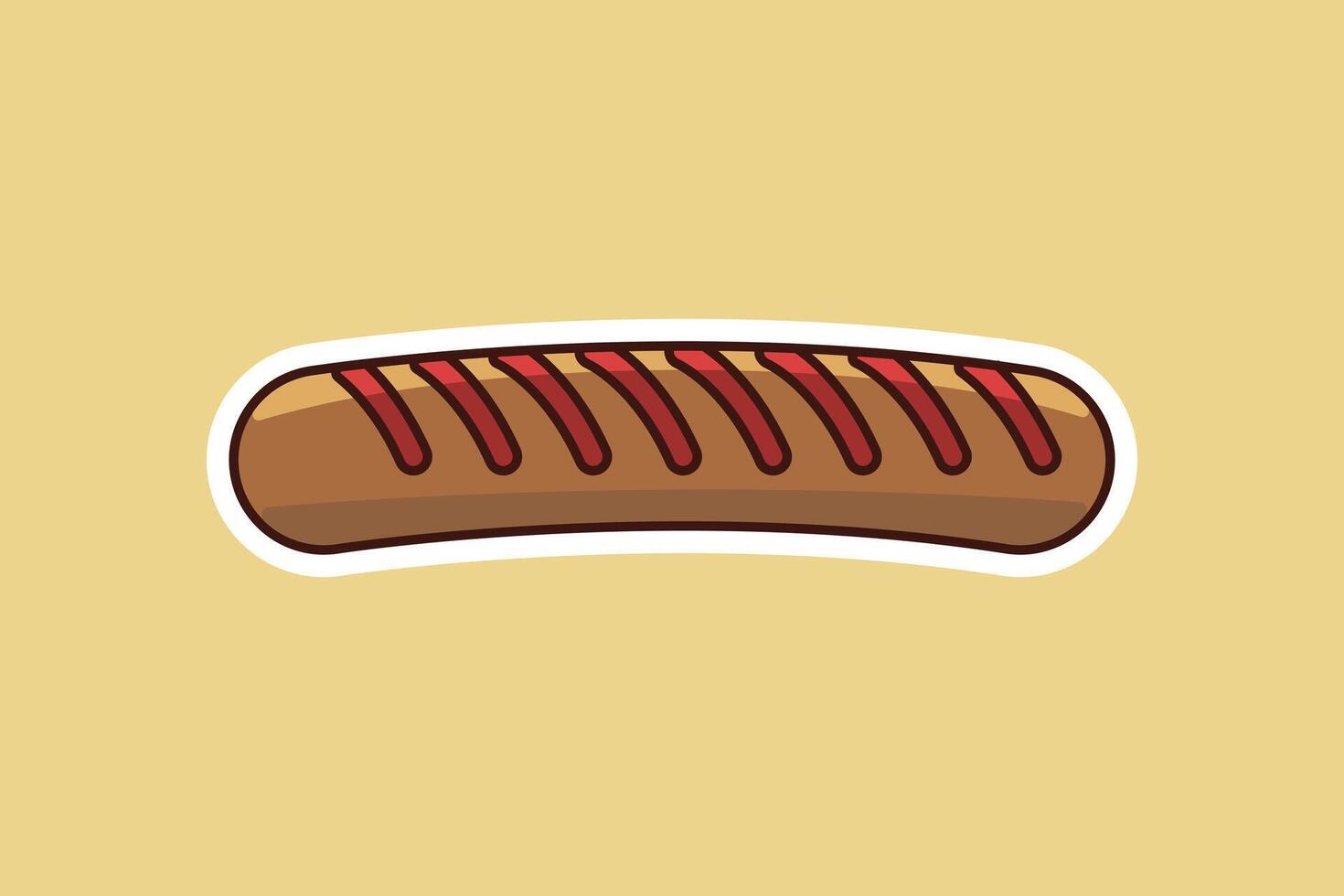 BBQ Sausage Sticker design vector illustration. Food object icon concept. Food sausage sticker design logo with shadow. Barbecue logo. BBQ time. Restaurant menu. Sausage icon.