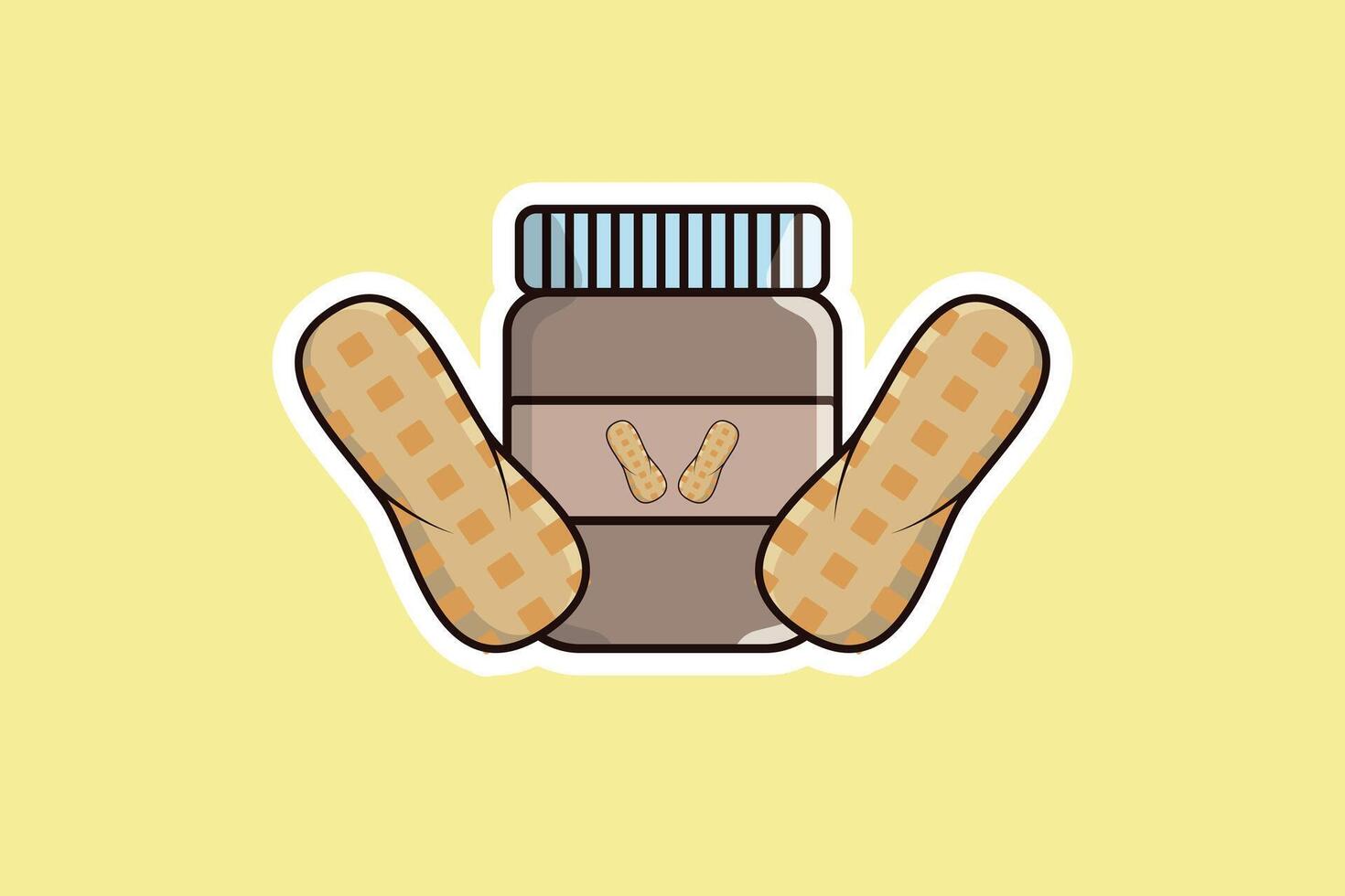 Peanut Butter Jar with Peanuts Sticker vector illustration. Food object icon concept. Peanut butter jars with sticker labels. Peanut butter packaging sticker design concept.