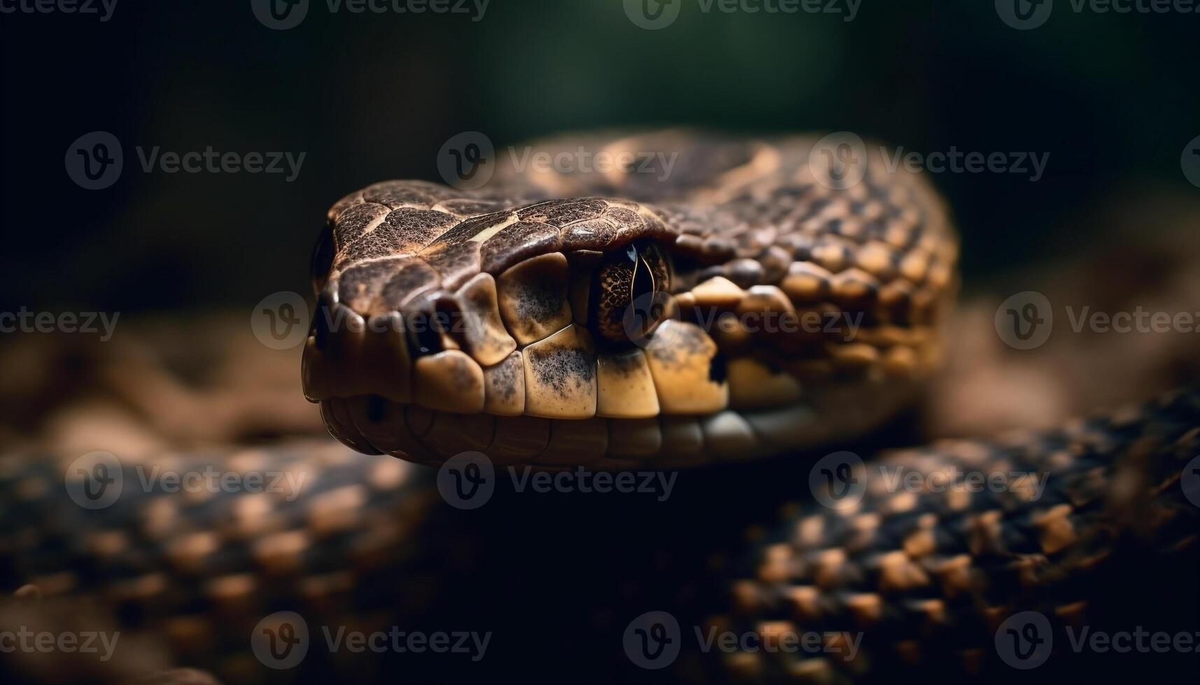 AI generated Spooky viper, dangerous and large, crawls in tropical rainforest generated by AI photo