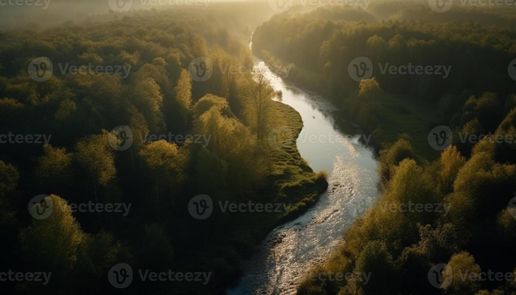 AI generated Tranquil meadow reflects autumn beauty, nature panoramic landscape generated by AI photo