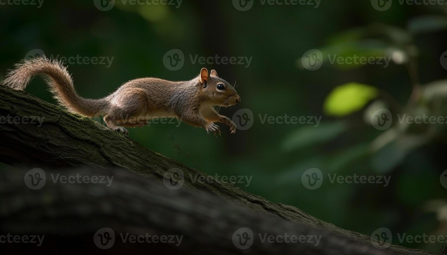 AI generated Cute squirrel eating on branch, surrounded by natural beauty generated by AI photo