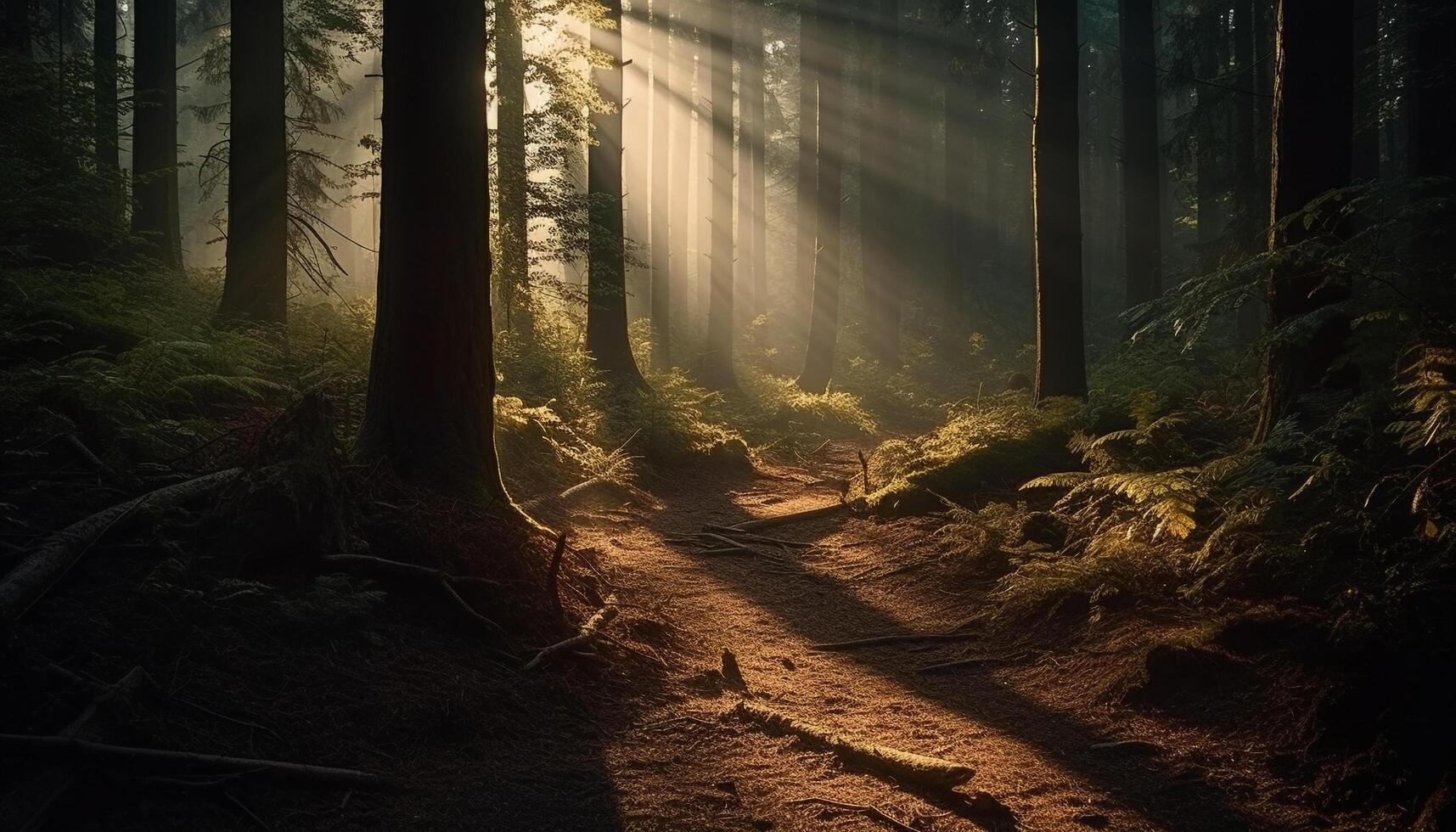 ai generado misterioso niebla mantas tranquilo bosque, revelador naturaleza oculto belleza generado por ai foto