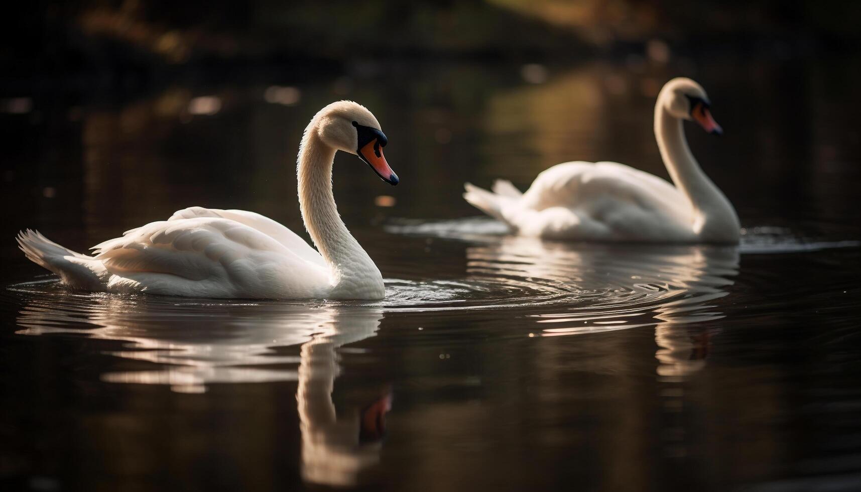 AI generated Swan elegance reflects in tranquil water, nature pure beauty generated by AI photo