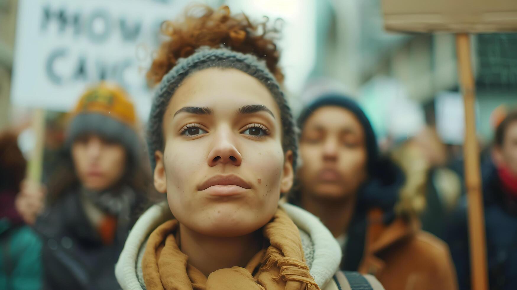 AI generated Environmental Activist Leads Climate Change Protest with Diverse Demonstrators and Signs photo