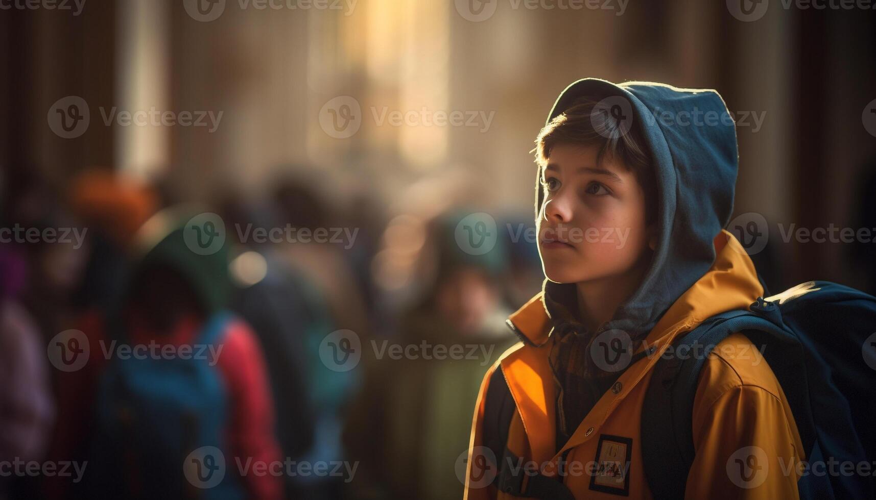 ai generado uno persona al aire libre, caminando en el ciudad, sonriente con confianza generado por ai foto