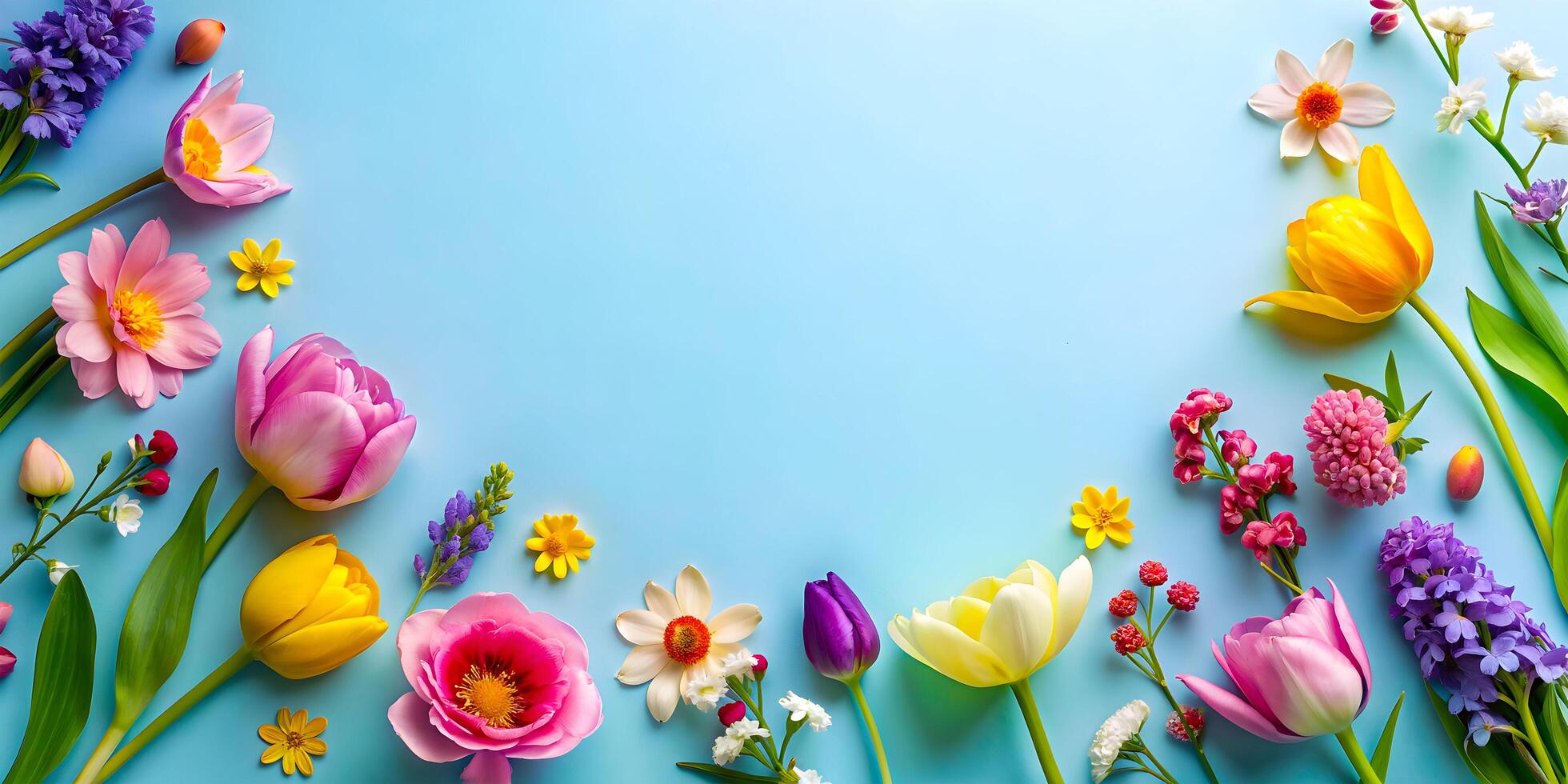 AI generated Elegant Flowers, Light Blue Background, Flat Lay photo