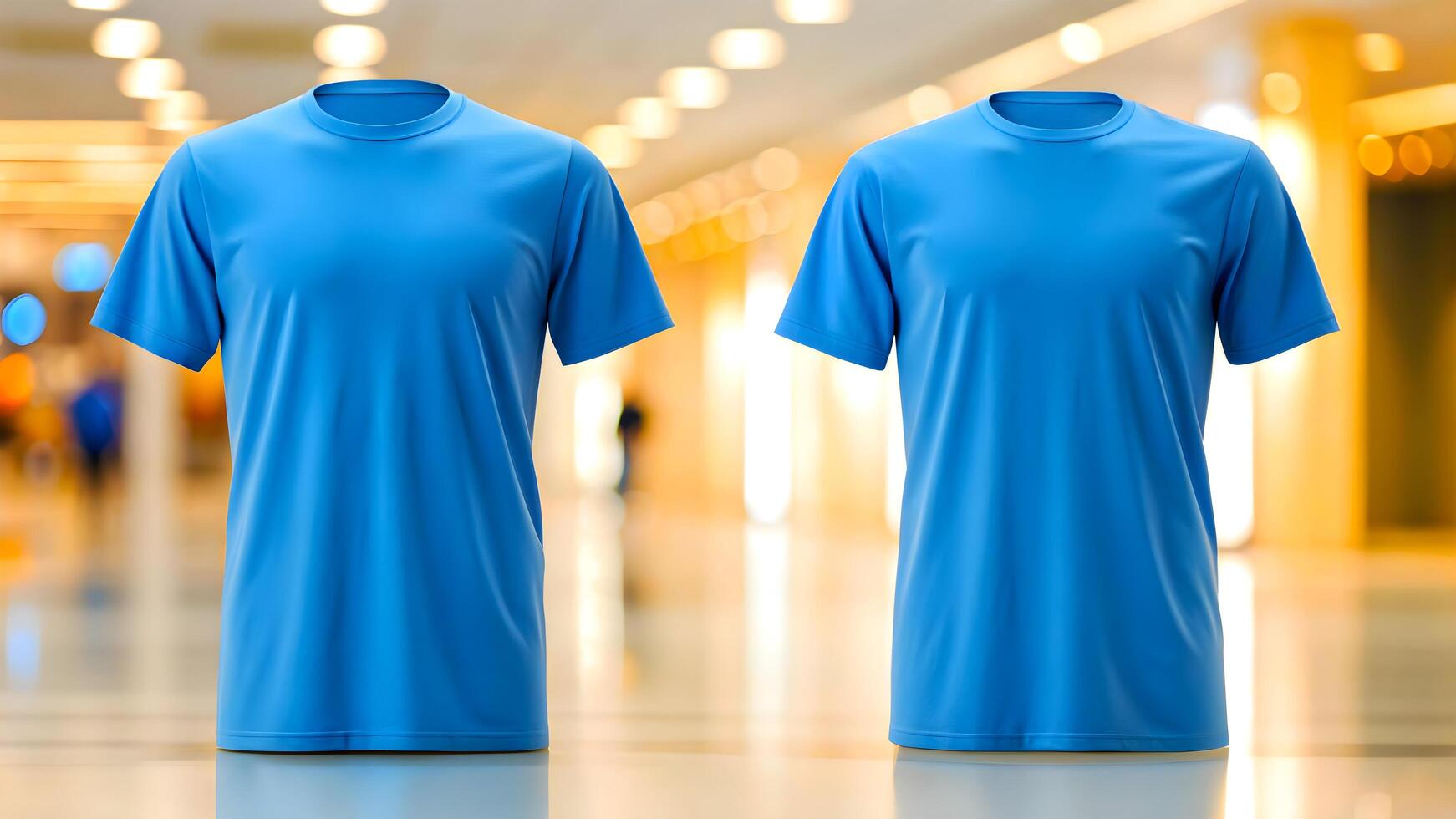 AI generated A Pair of Blank Blue T-shirt For Mockup photo