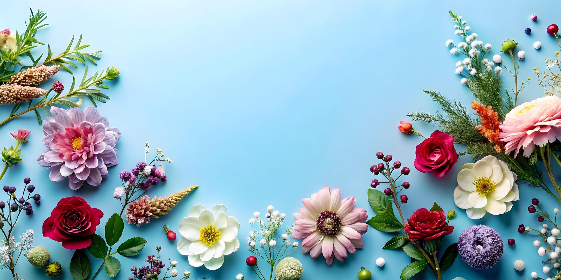 AI generated Elegant Winter Blossoms On Blue Backdrop photo