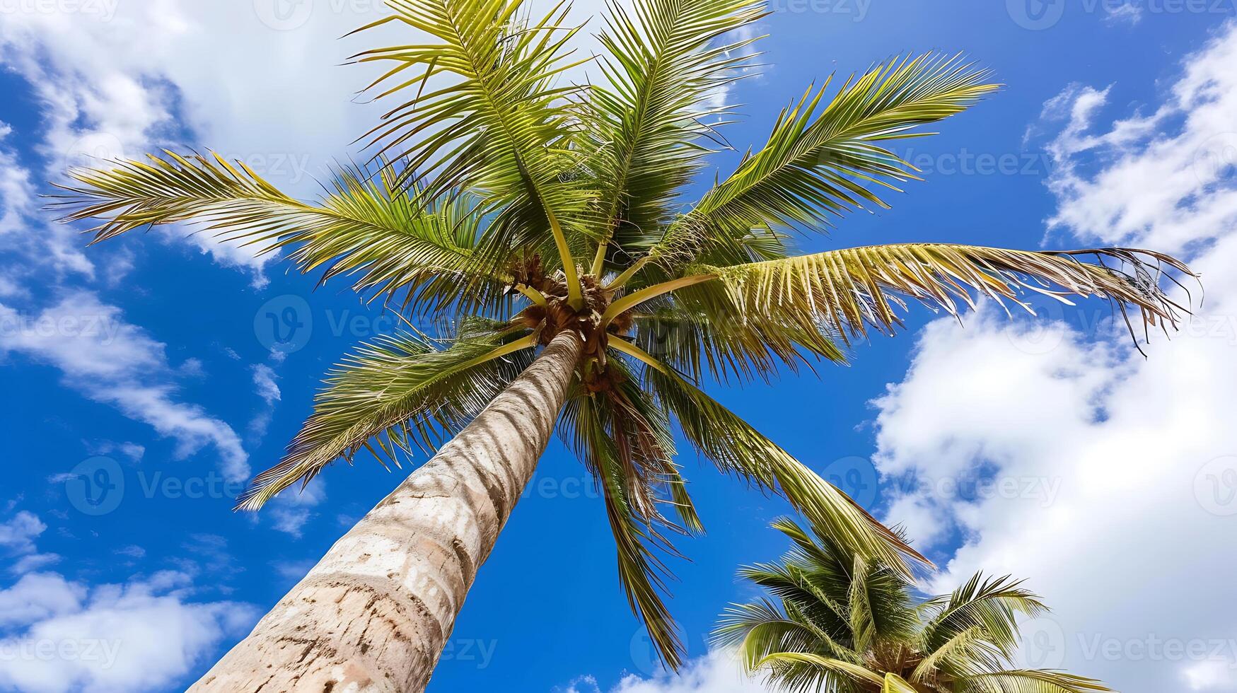 AI generated Palm tree on the background of the blue sky. Generative AI. photo