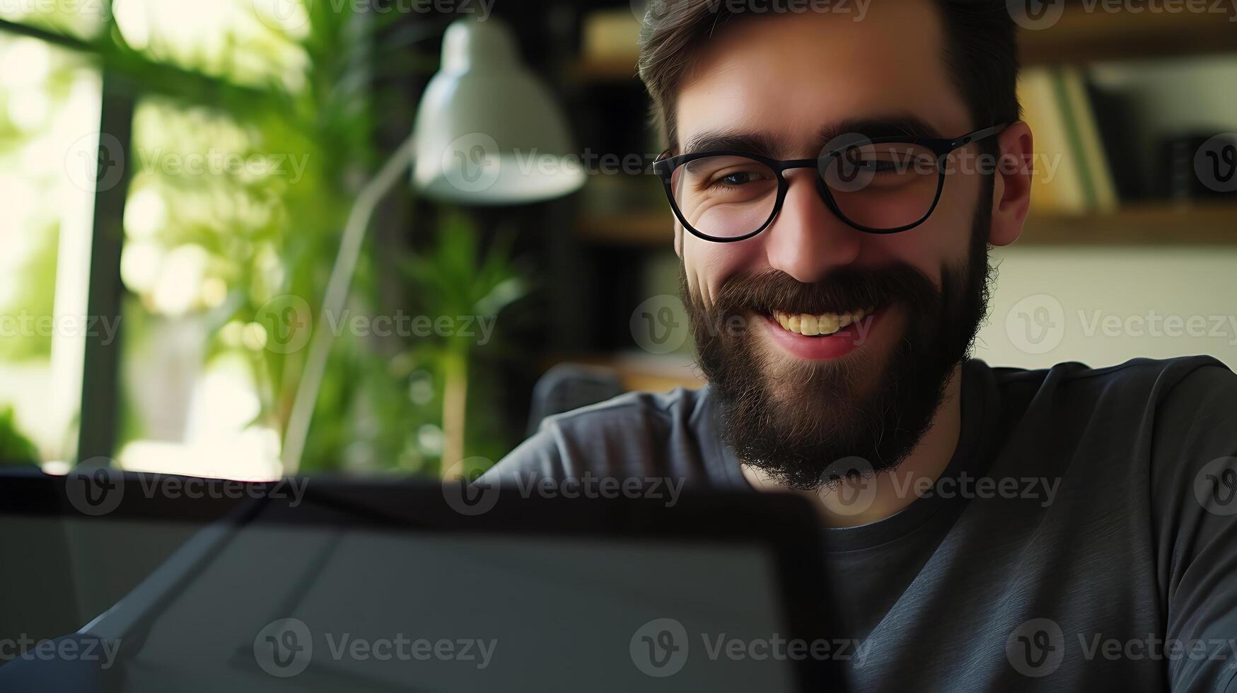 AI generated Smiling Man With Beard and Glasses. Generative AI. photo