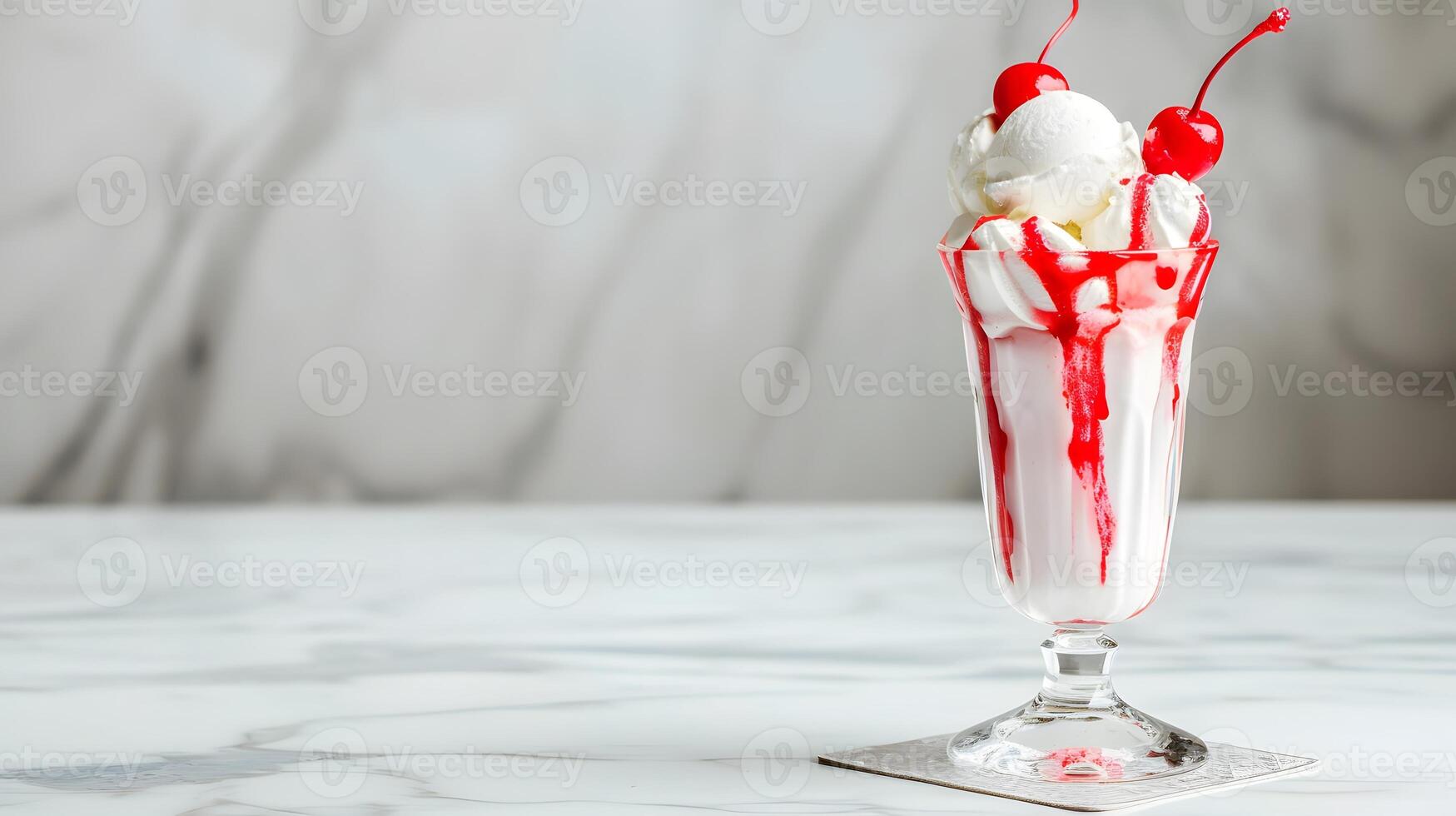 AI generated Ice Cream Sundae With Cherries and Whipped Cream. Generative AI photo