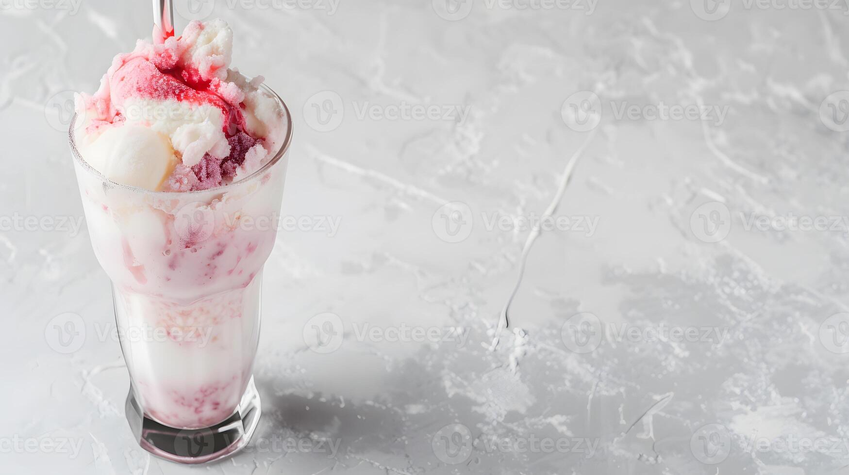 AI generated Strawberry Ice Cream Soda on Marble Surface. Generative AI photo