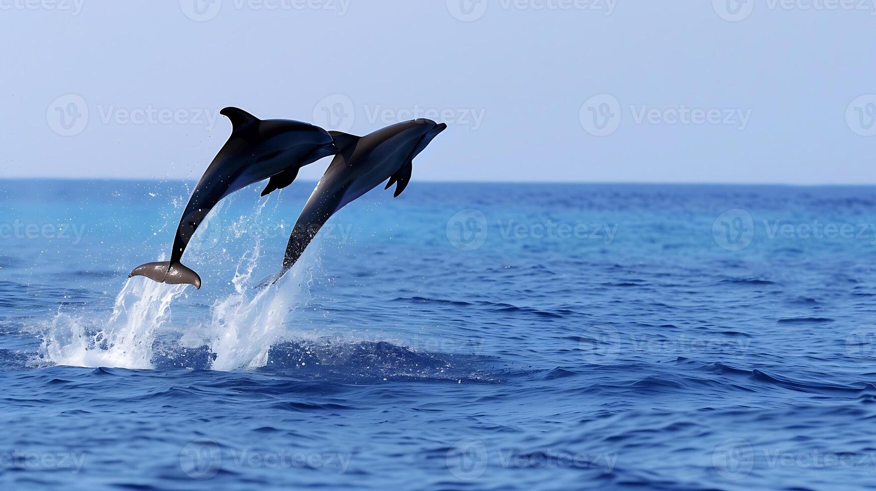 AI generated Two Dolphins Jumping Out of the Water. Generative AI. photo