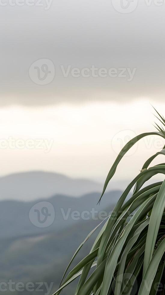 AI generated Misty Mountain with Foreground Foliage. Generative AI photo