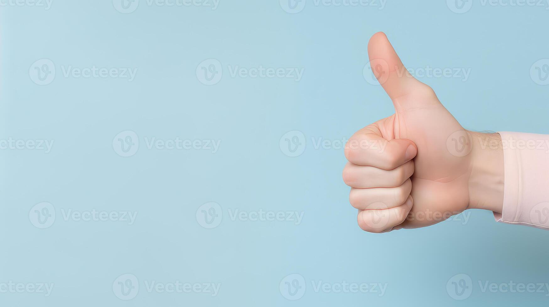 AI generated man hands thumbs up on pastel background photo