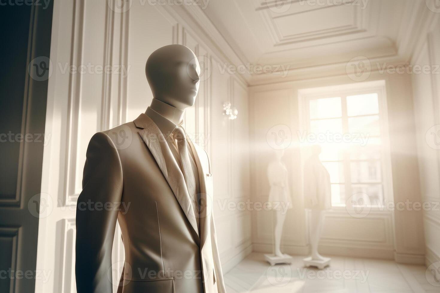 AI generated Men's suit on a mannequin in a shop window. photo