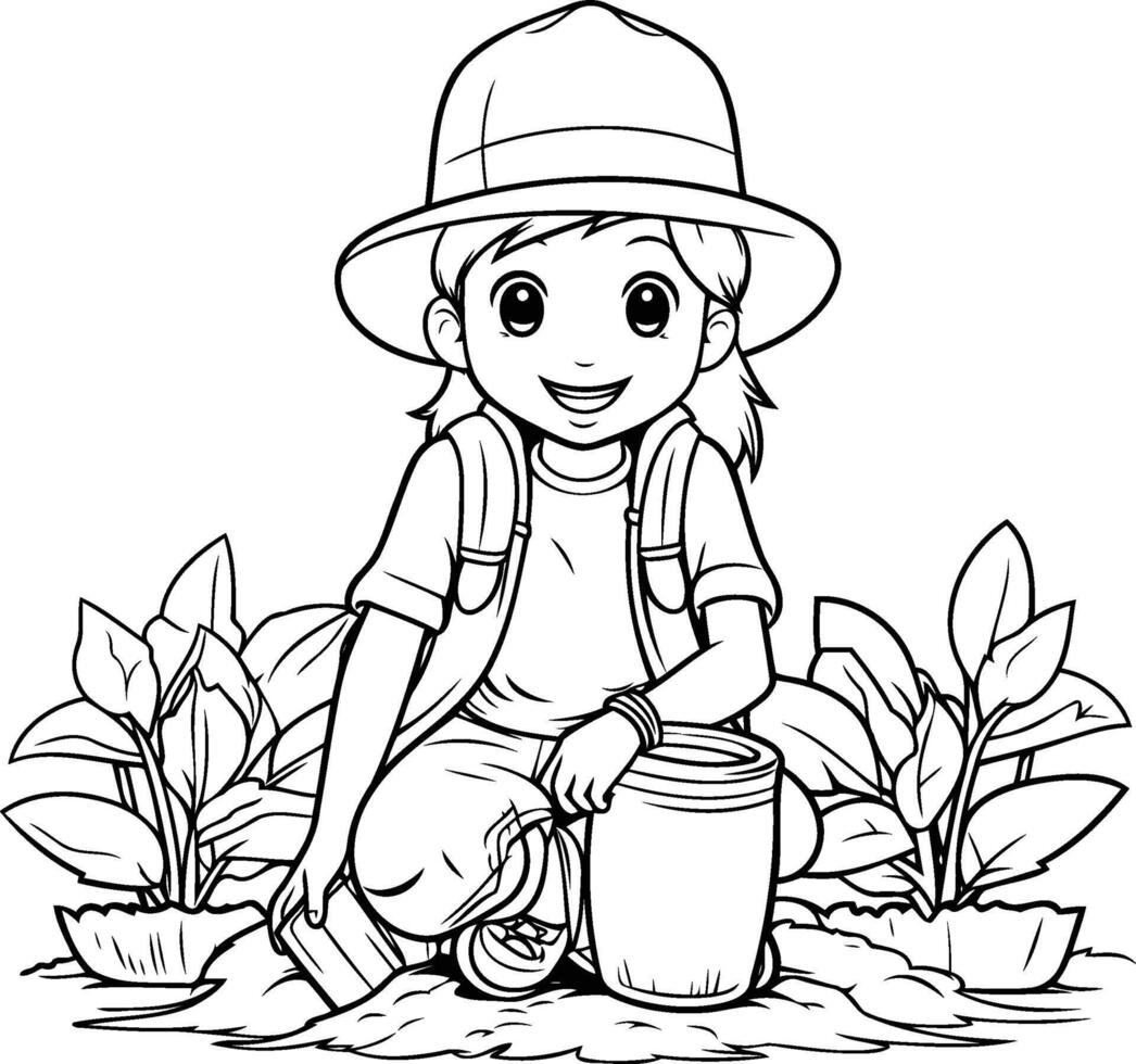 AI generated Coloring Page Outline Of a Gardener With a Can Of Water vector