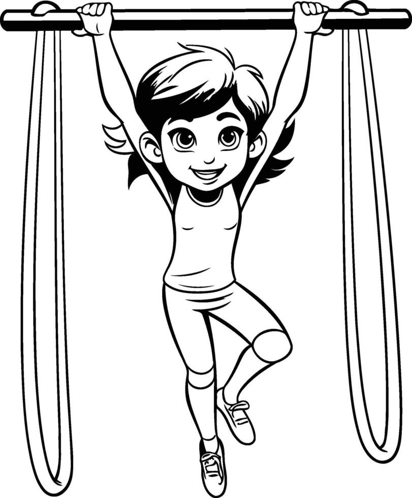 AI generated Cute little girl doing gymnastics on a rope. Vector illustration.