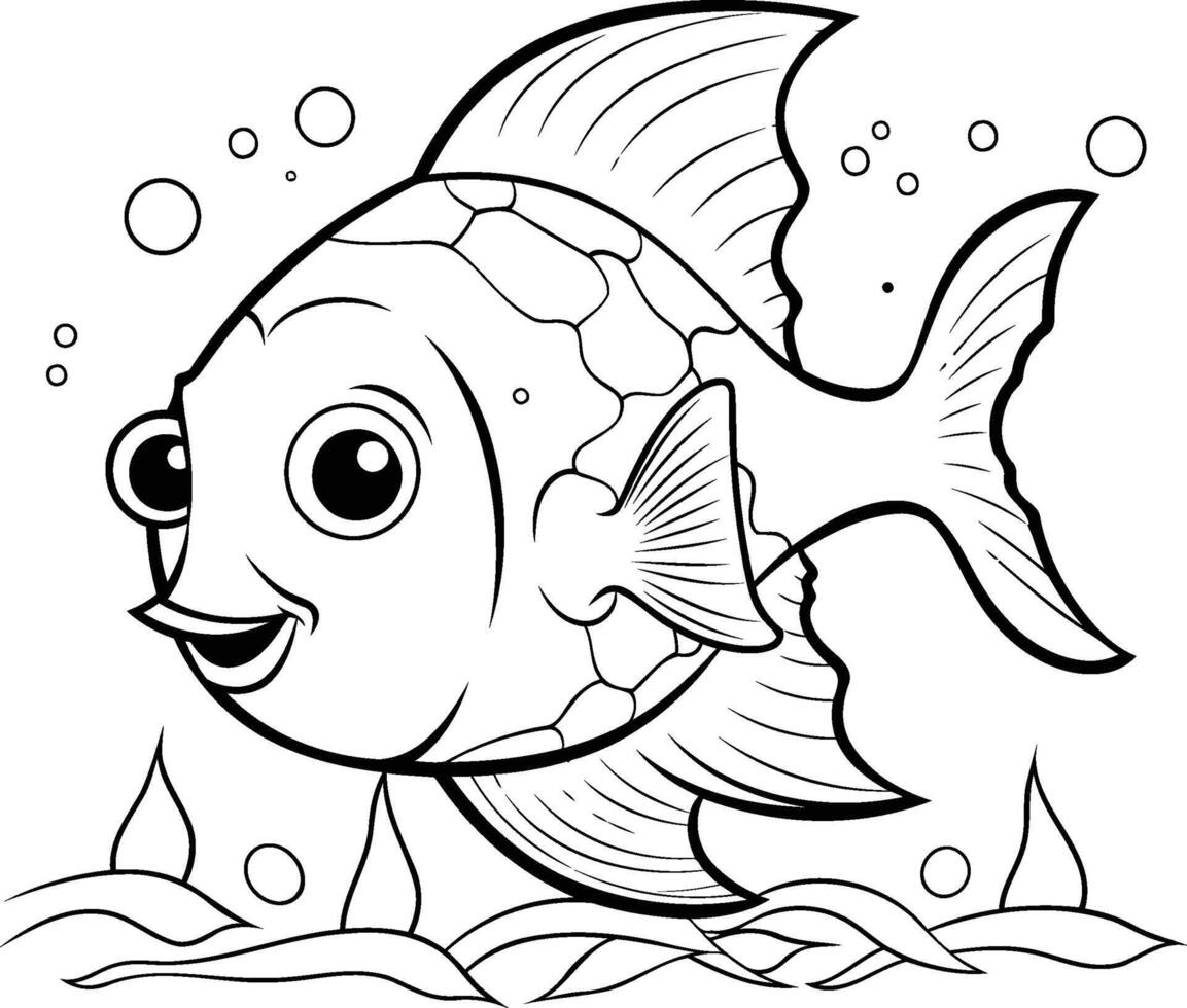 ai generado colorante libro para niños linda dibujos animados pez. vector ilustración.