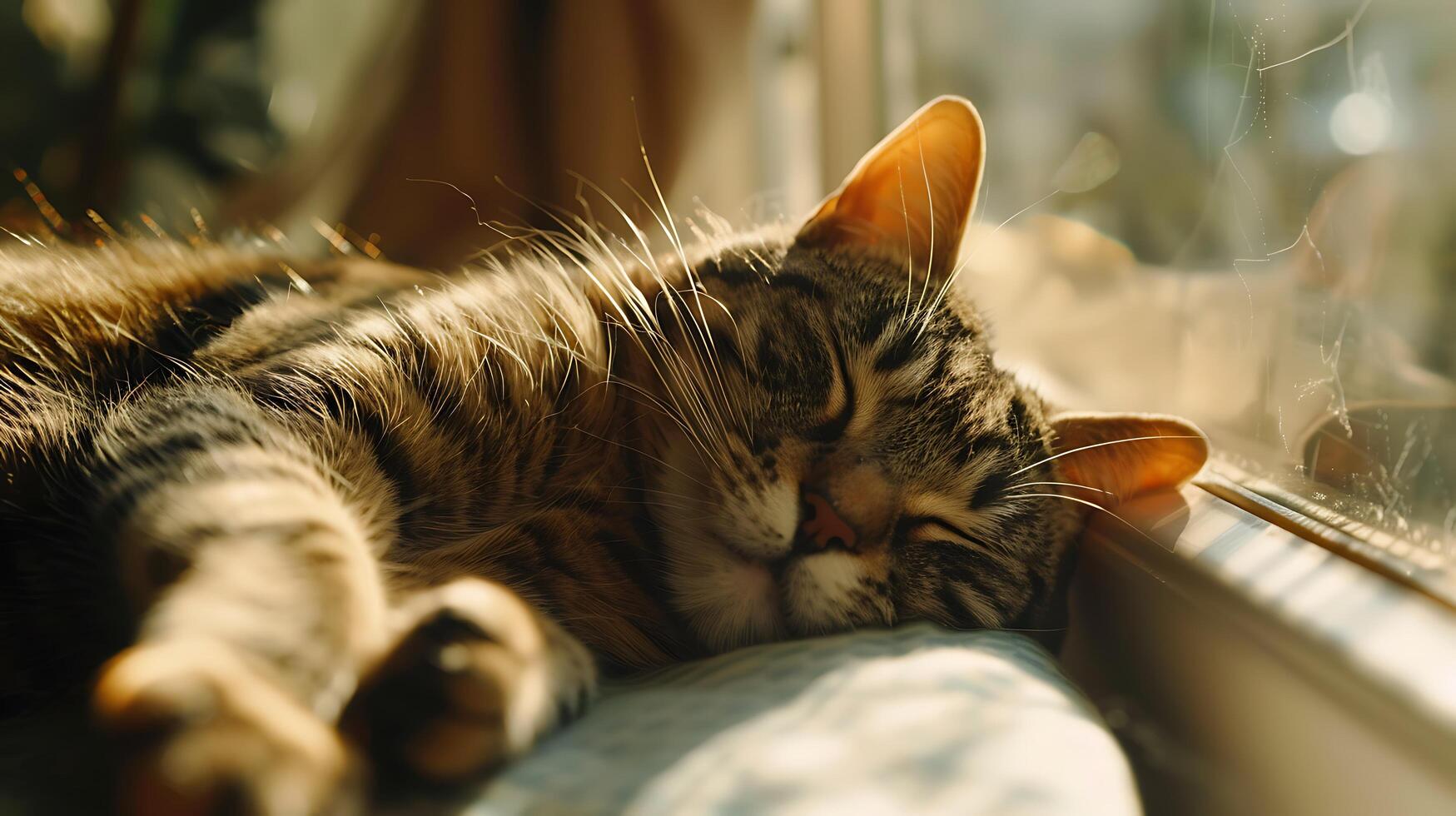 ai generado atigrado gato toma el sol en suave ligero en acogedor antepecho foto