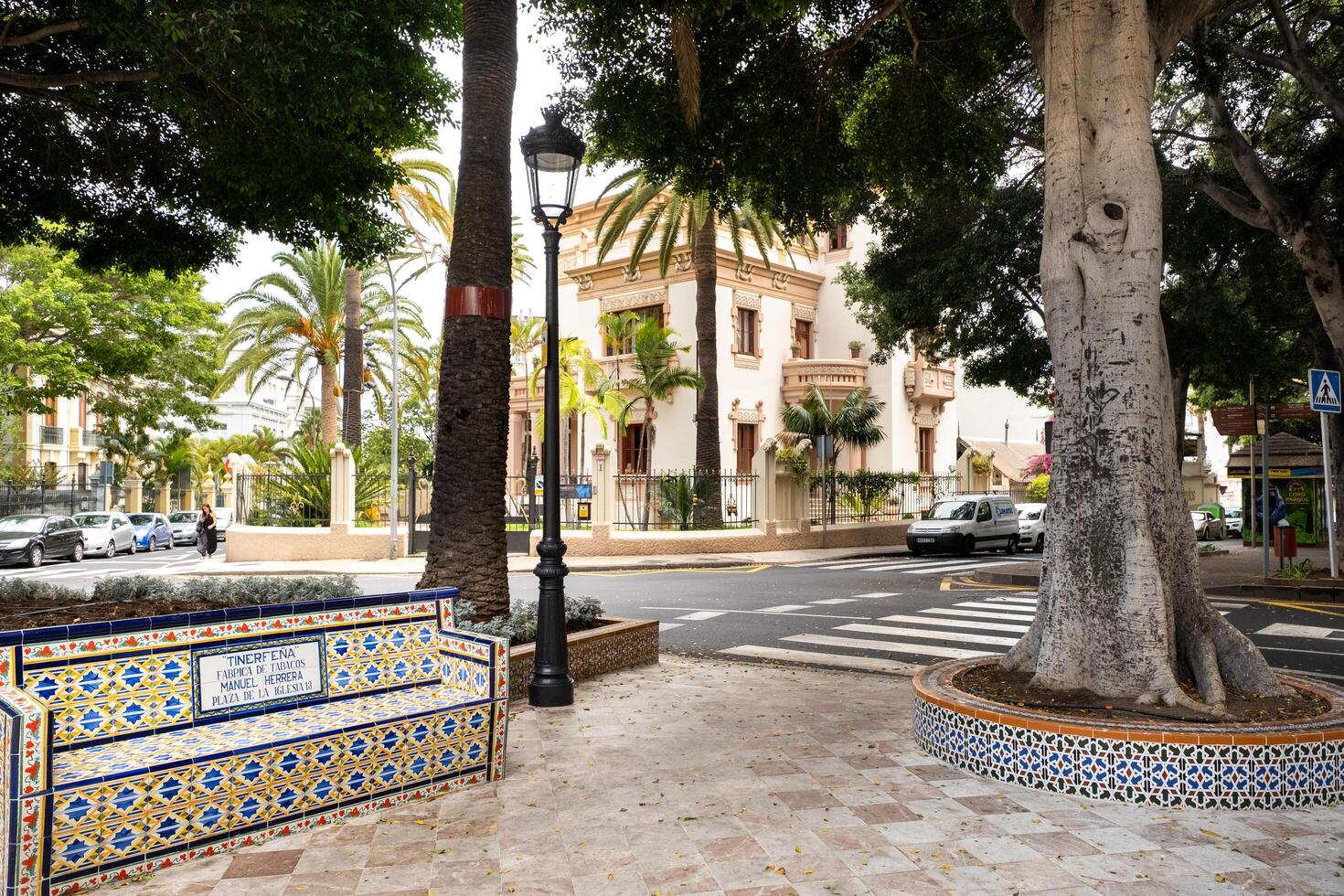 July 30, 2019. Tenerife, Canary Islands, Spain. Colorful tile bench in Los Patos Square in Santa Cruz de Tenerife photo