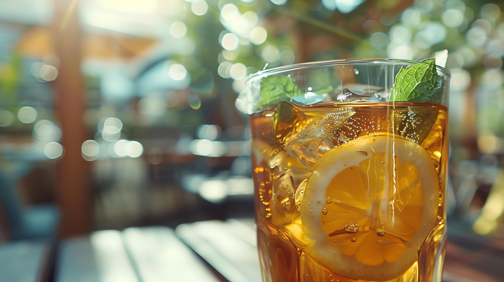 AI generated Refreshing Iced Tea with Lemon and Mint Captured in CloseUp photo