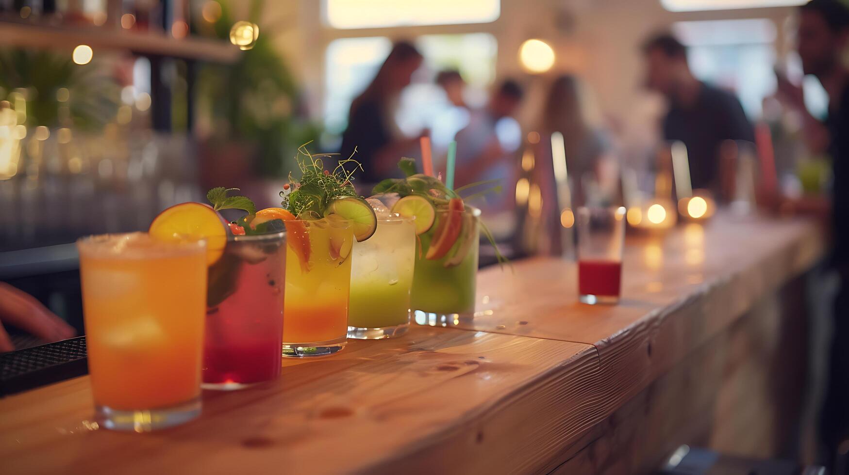 AI generated Vibrant Cocktail Bar Scene Captured in CloseUp photo