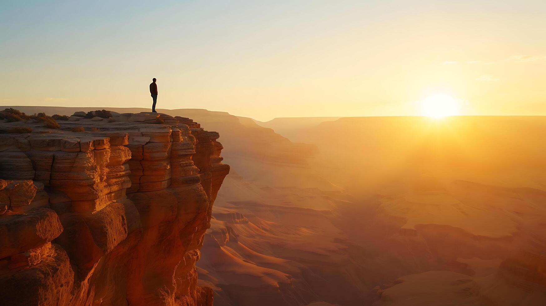 AI generated Contemplating Resilience Lone Figure Faces Daunting Landscape Battling Fear with Determination photo