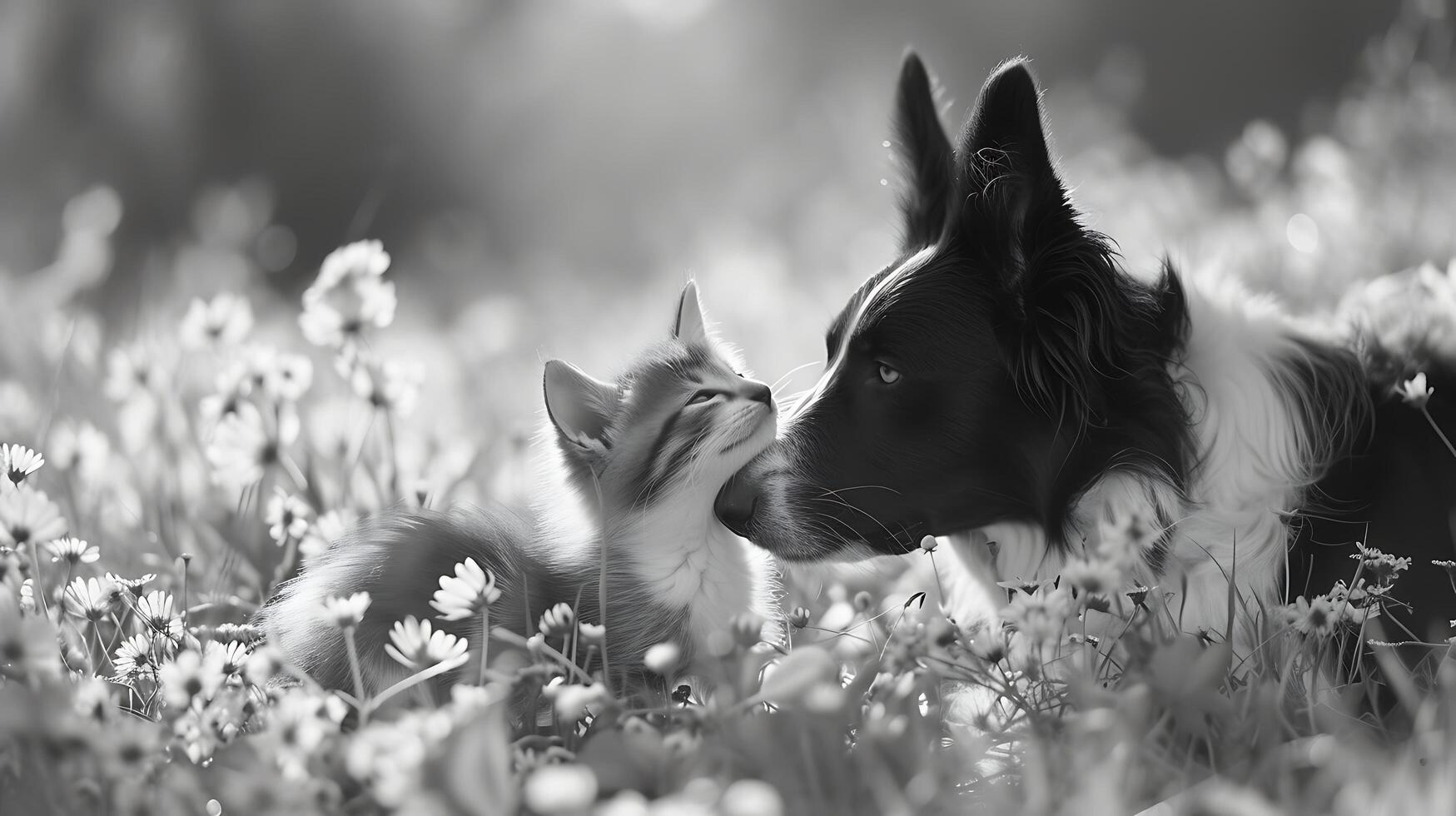 AI generated Fawn Kitten and Collie A Sunlit Meadows Pure and Tender Connection photo
