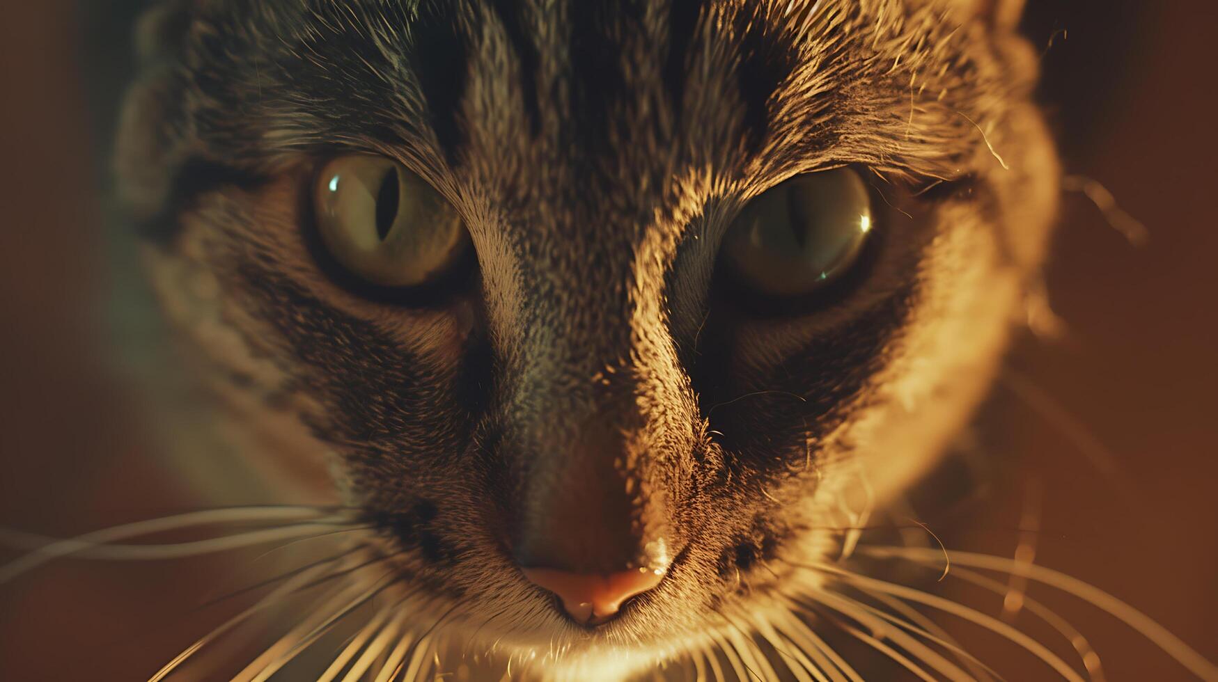 ai generado curioso gato echar un vistazo desde detrás planta en iluminado por el sol vivo habitación foto