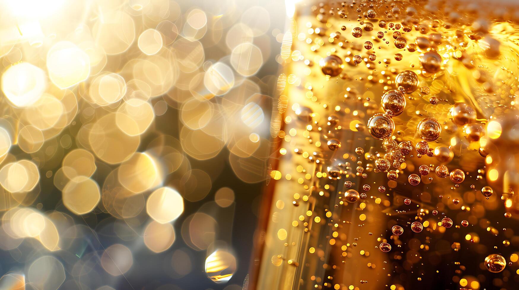 AI generated Champagne Bubbles Dance in Soft Golden Sunlight Captured with Macro Lens photo