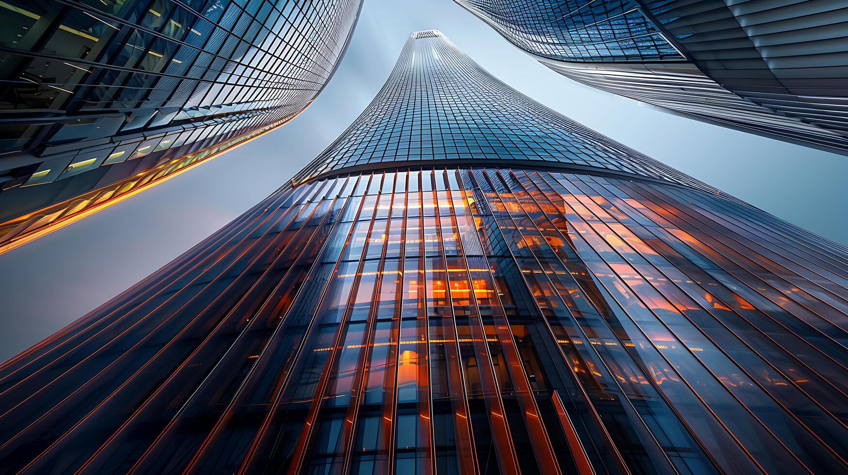 AI generated Modern Skyscraper Captured in Wide Shot Illuminated by Soft Natural Light photo