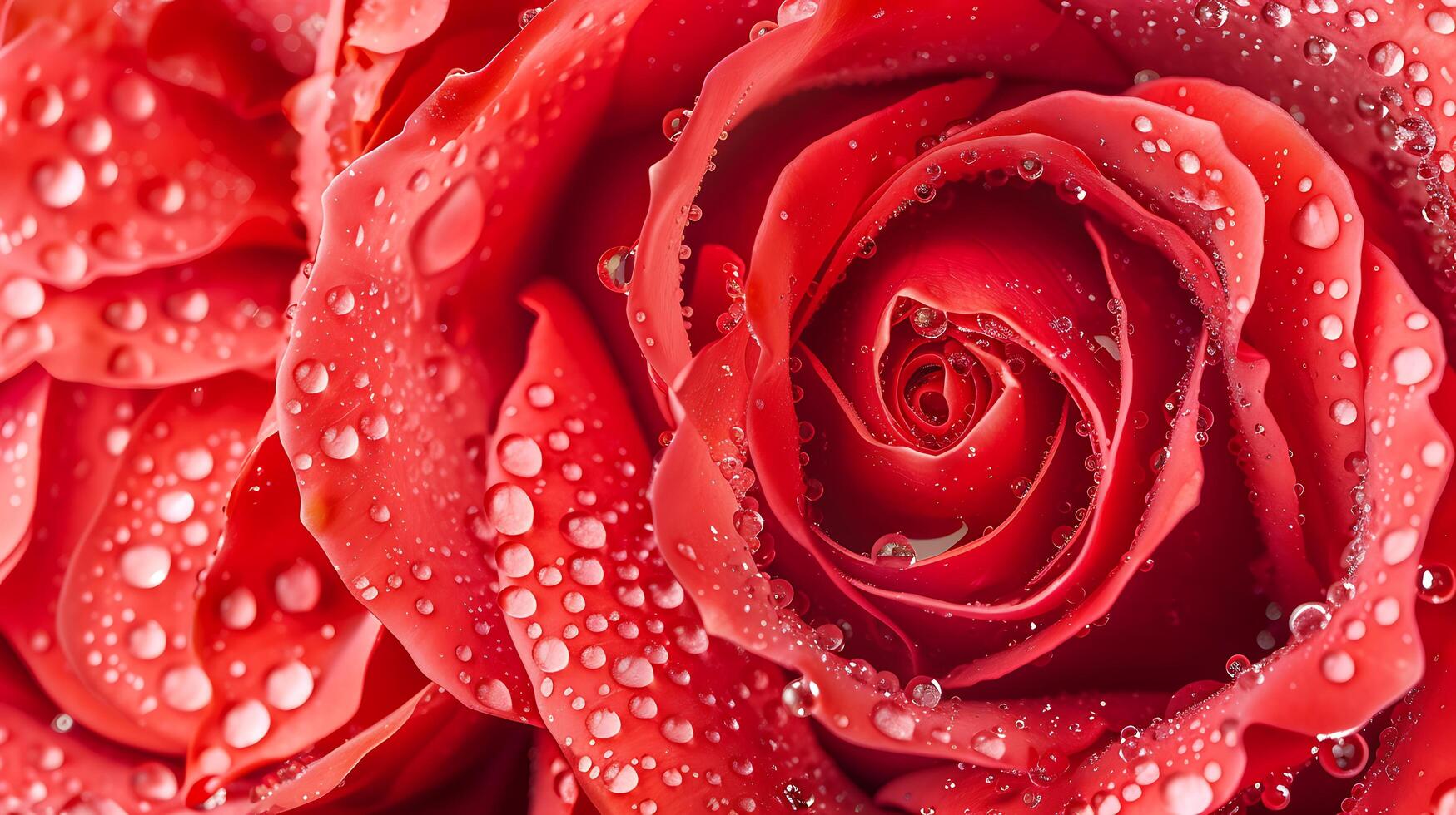 AI generated Dewy Red Rose Embraces Soft Natural Light in Closeup photo