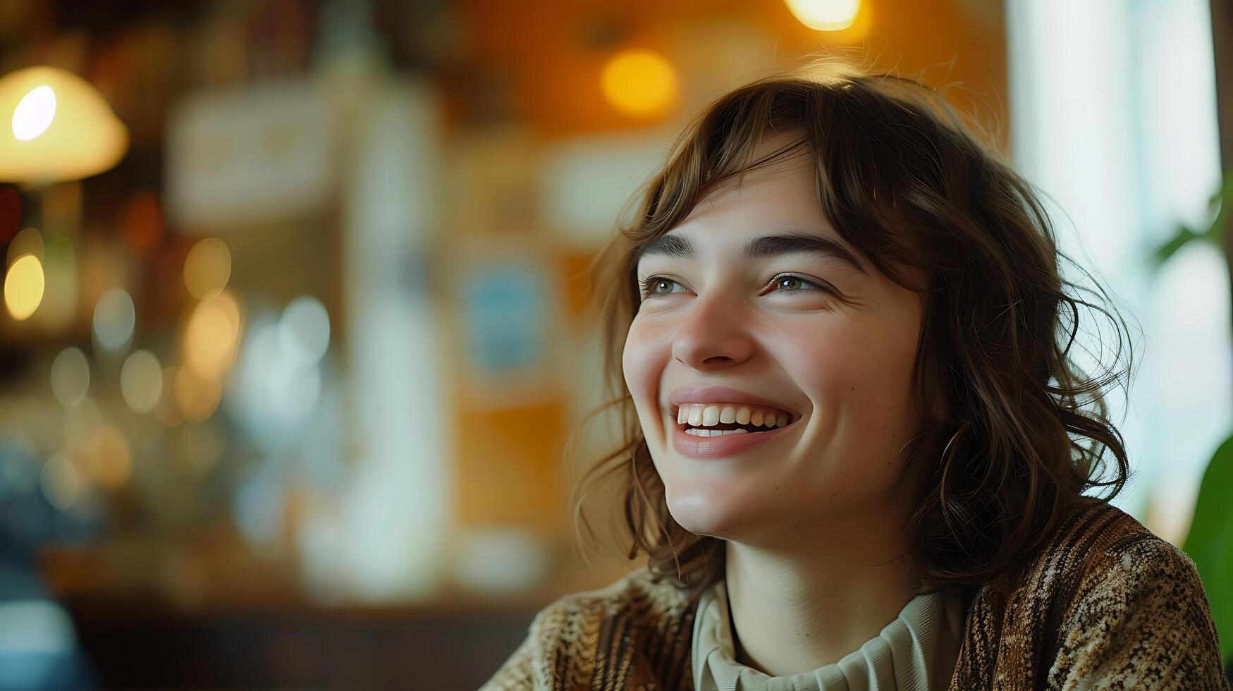 AI generated Modern Office Woman Radiates Joy while Engaging with Smartphone photo