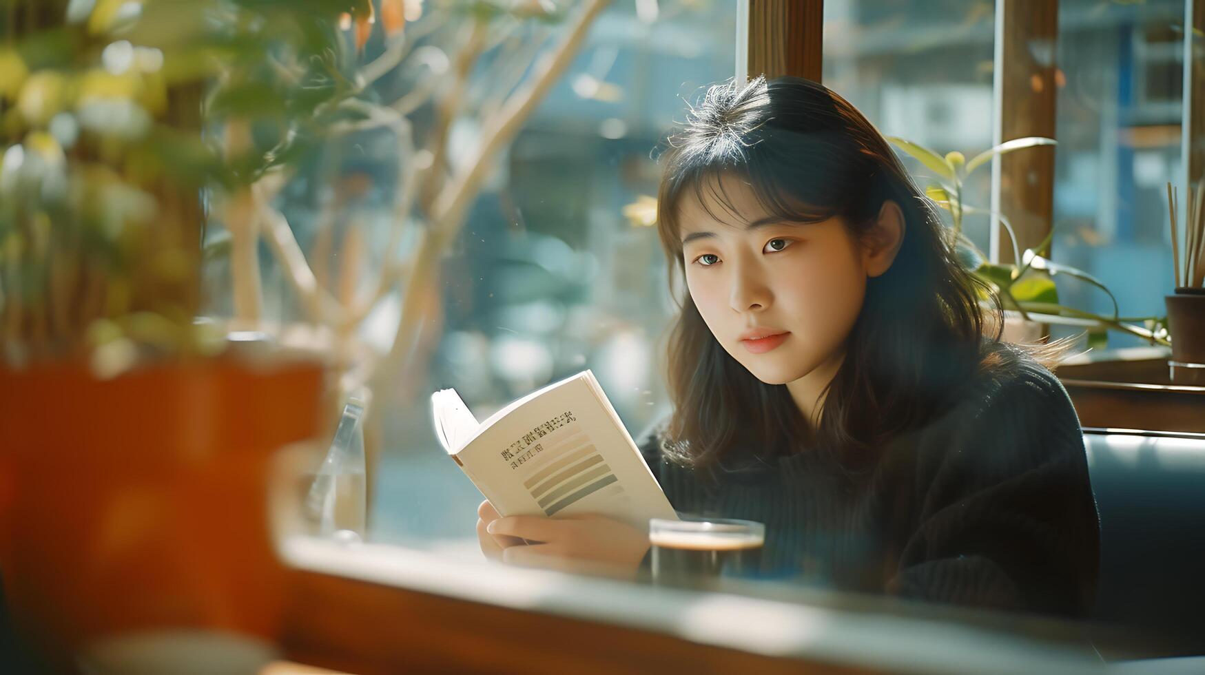 AI generated Young Woman Enjoys Music and Tech in CloseUp Portrait photo