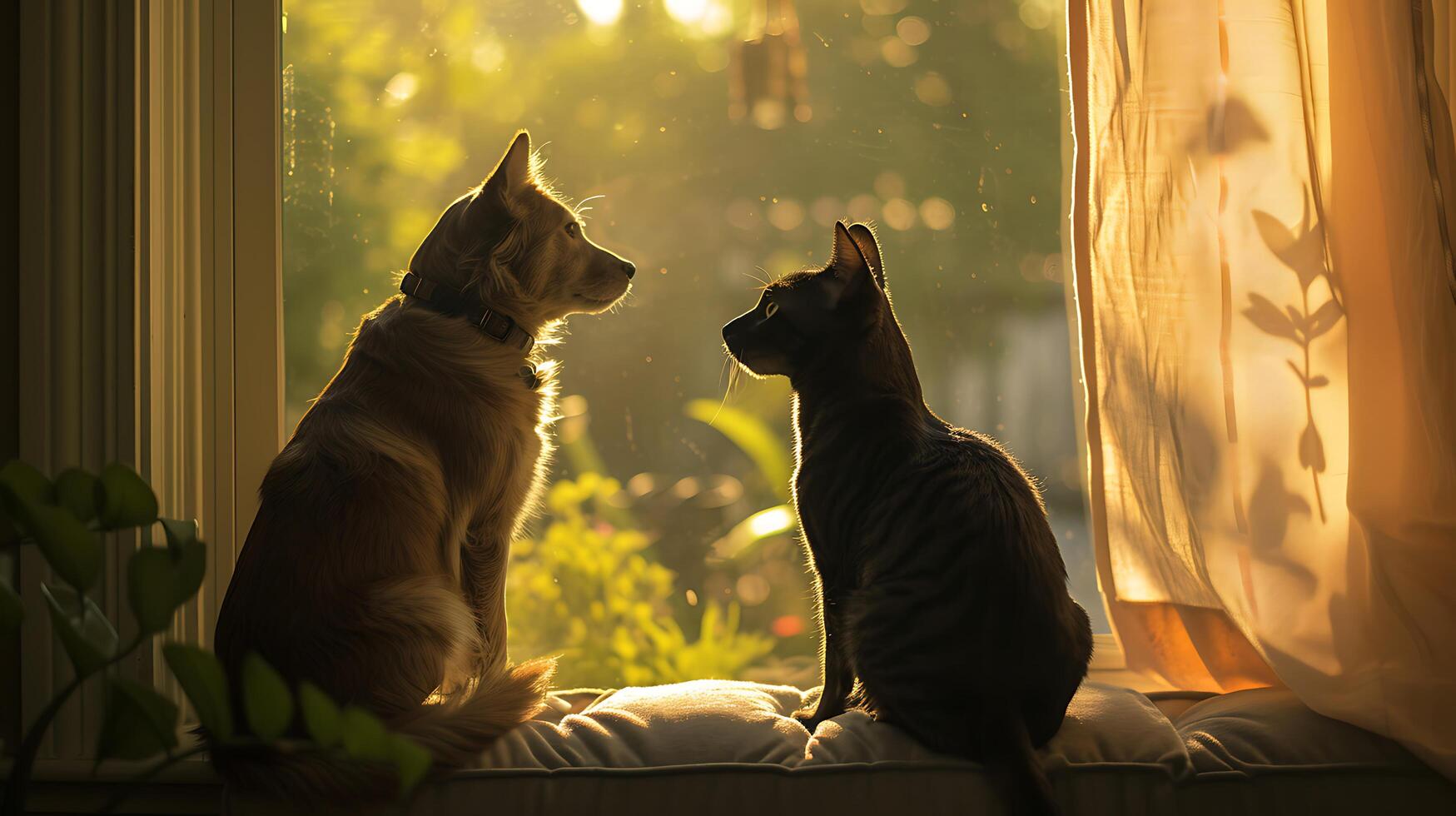 ai generado reconfortante momentos rescatado animales encontrar amor y alegría en acogedor hogar jardín y iluminado por el sol ventanas foto