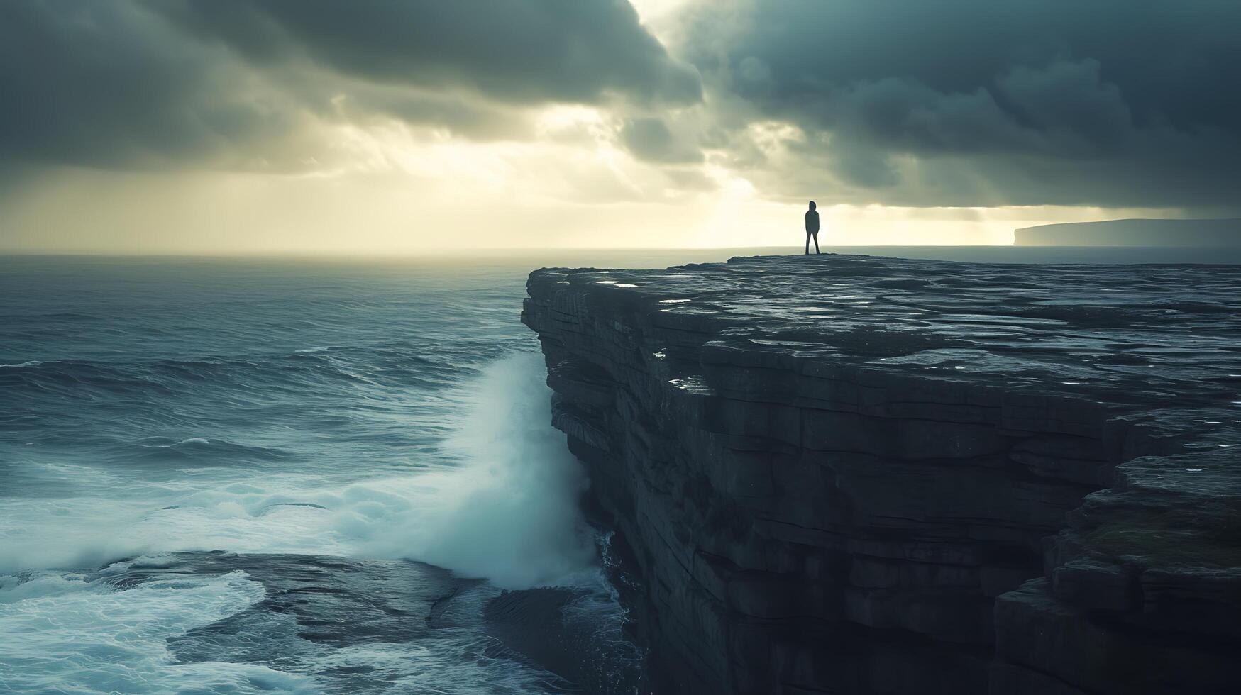 AI generated Resilient Figure Braces Against Stormy Seas Embracing Hope Amidst Adversity photo