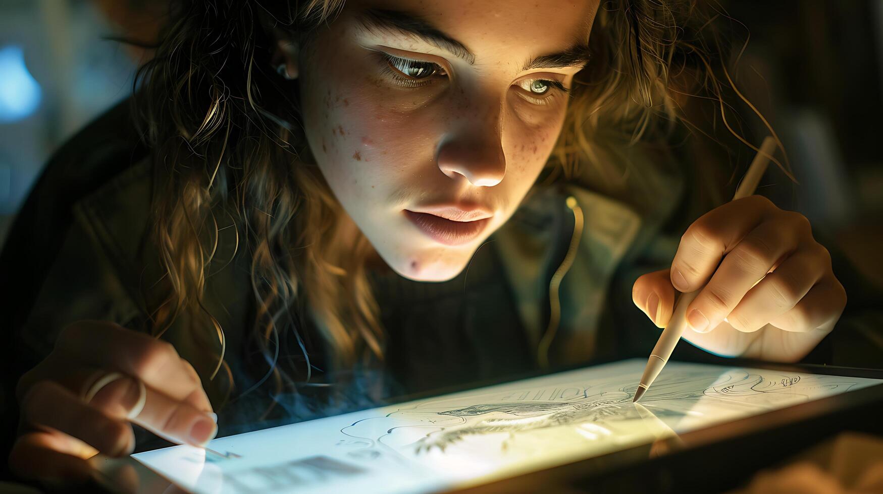 AI generated Digital Artist Captures Creative Moment with Stylus and Tablet Bathed in Soft Natural Light photo