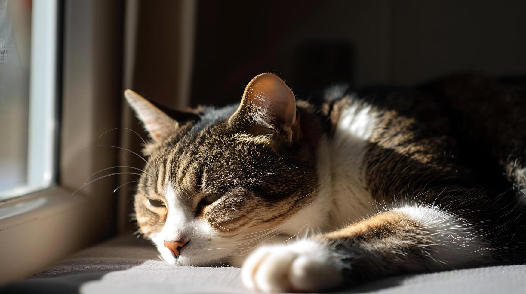 AI generated Cozy Cat Lounges in Soft Natural Light by Window photo