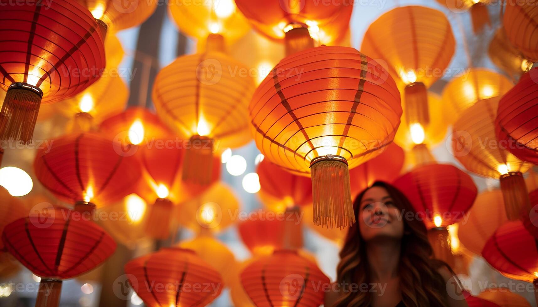 AI generated Chinese lanterns illuminate the night, celebrating culture and traditions generated by AI photo