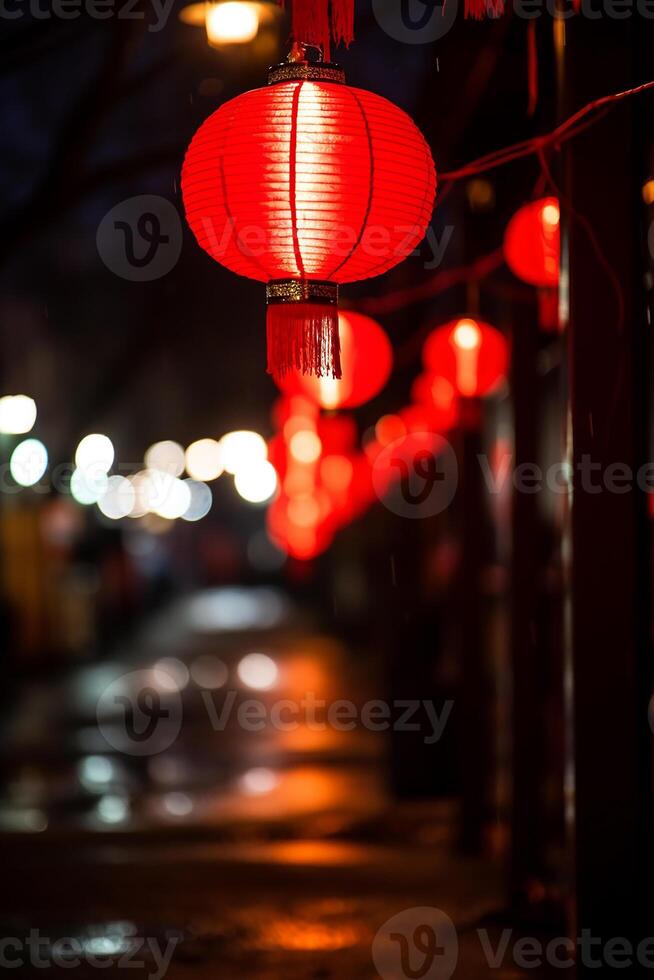 ai generado brillante linternas iluminar el noche, celebrando chino cultura generado por ai foto
