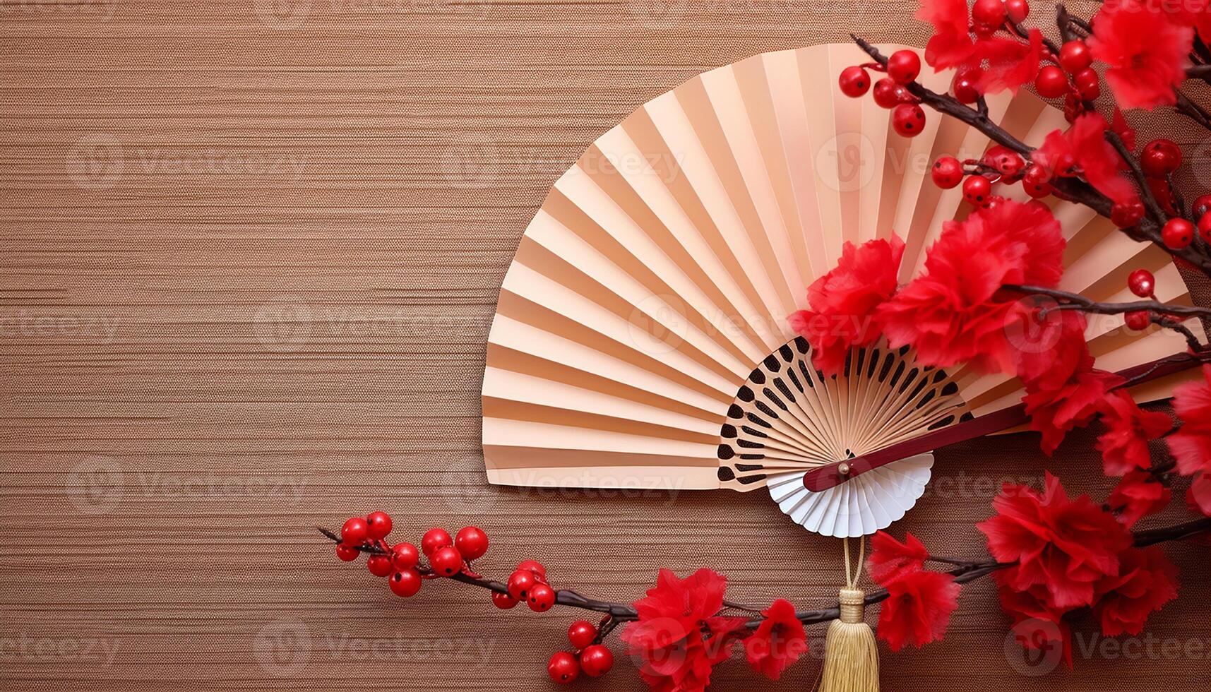 AI generated Japanese culture folding fan, hand fan, wood, material, generated by AI photo