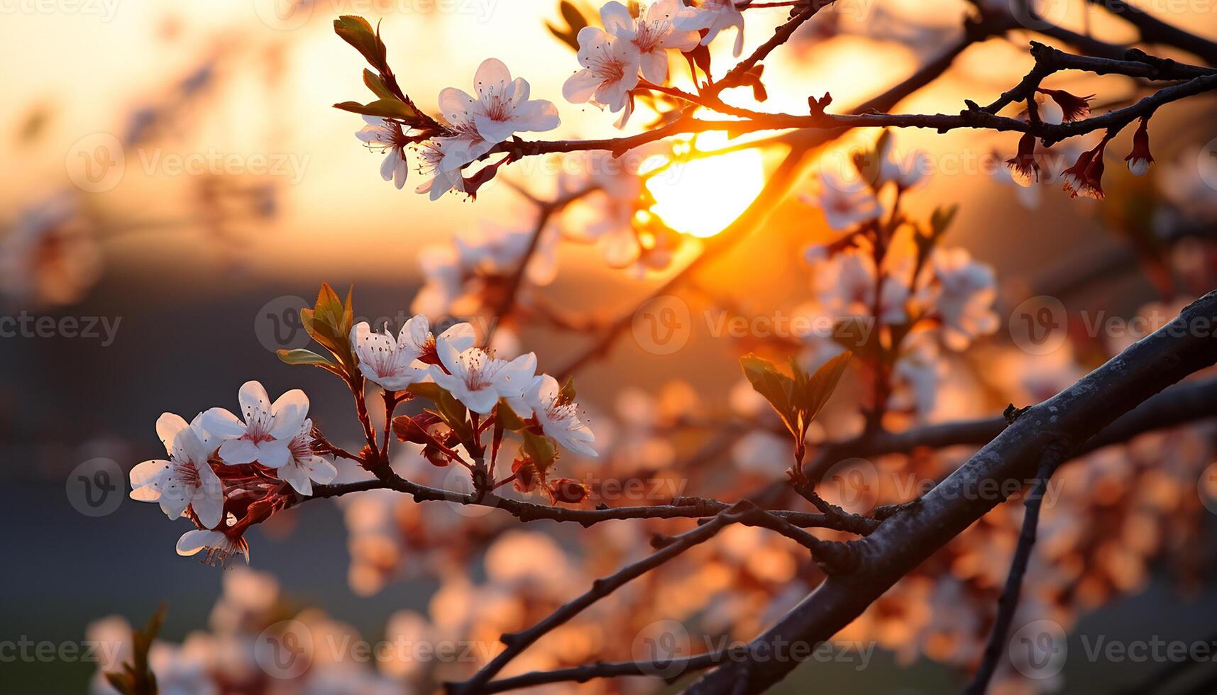 AI generated The tree branch blossoms with vibrant flowers in springtime generated by AI photo