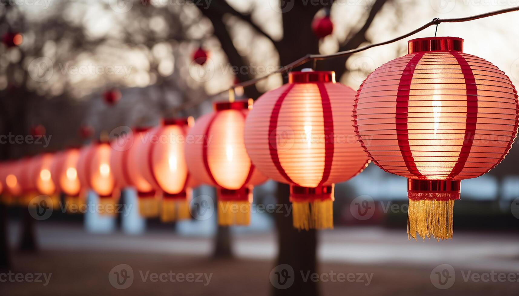 AI generated Chinese lanterns illuminate the night, symbolizing prosperity and spirituality generated by AI photo