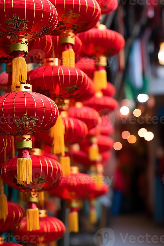 AI generated Chinese lanterns illuminate the night, symbolizing vibrant culture and tradition generated by AI photo