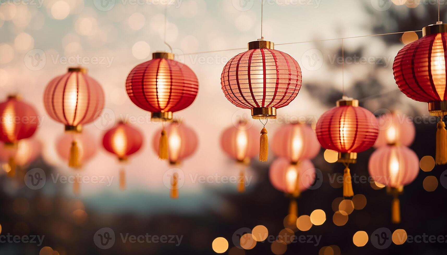 AI generated Chinese lanterns glowing in the night, illuminating the traditional festival generated by AI photo