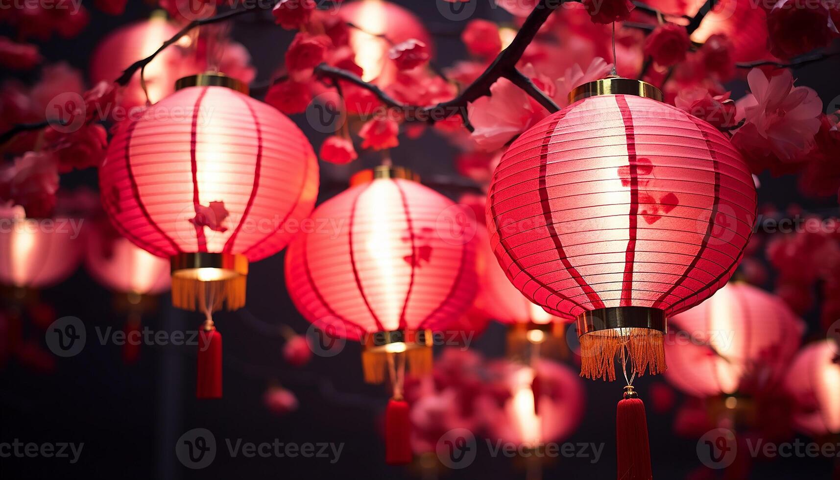 AI generated Chinese lanterns illuminate the night, symbolizing prosperity and celebration generated by AI photo